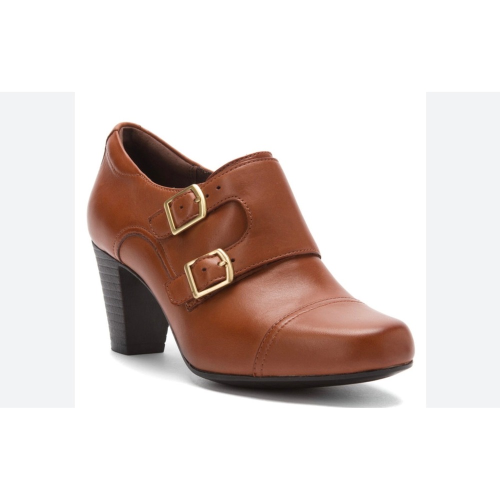 Clarks Bendables Sapphire Athena Womens 9.5M Tan Leather Block Heel Booties EUC